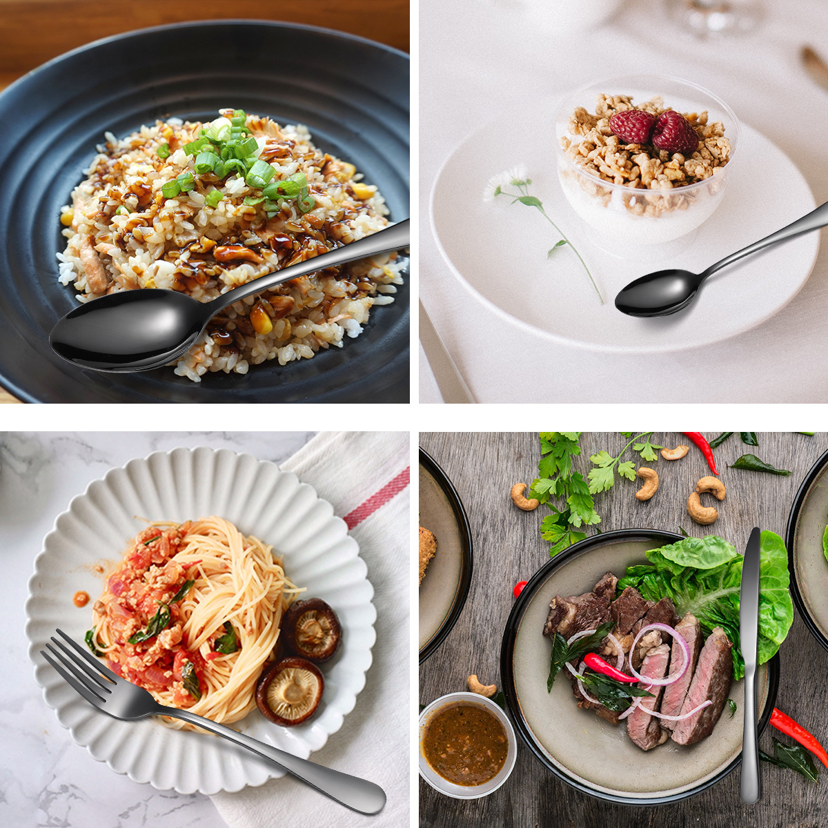 Amazon fabricante vajilla de acero inoxidable traje 20/30/40/60 set hogar cuchillo, tenedor y cuchara cocina suministros