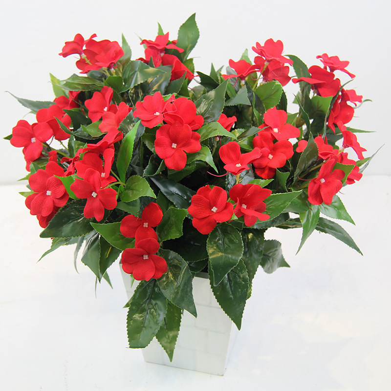Factory Supply Factory Supply Wedding Artificial Flower 7 Fork Impatiens Bonsai Plant Handmade Decorative Silk Flower Table