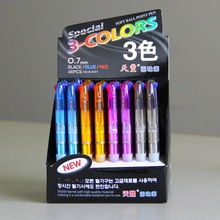 天丰516T三色按动塑料圆珠笔　0.7办公透明多色圆珠笔 48支/盒