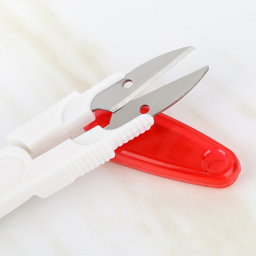 Yarn scissors wholesale household cross stitch thread scissors fish thread scissors spring U-shaped with transparent cover stainless steel small scissors