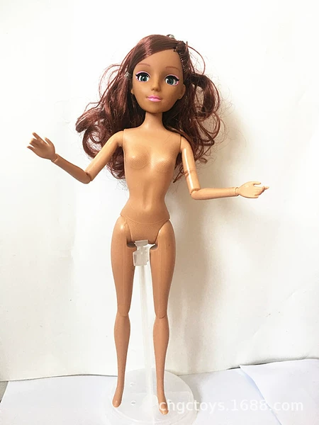 4D living eye brown curly nude doll
