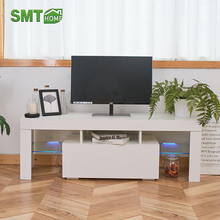 Moderno simple placa TV gabinete con alta luz LED luz dormitorio sala de estar pequeño apartamento TV gabinete fábrica al por mayor