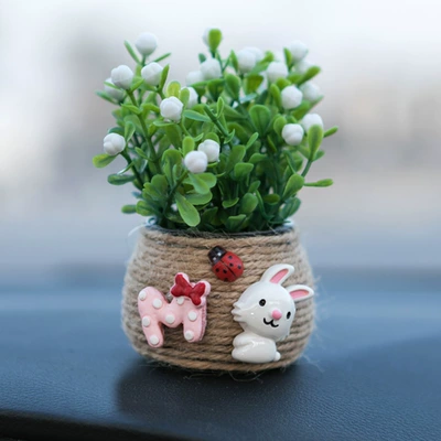ceramic potted car decoration, Car ornaments - white-rabbit-woven-bottle