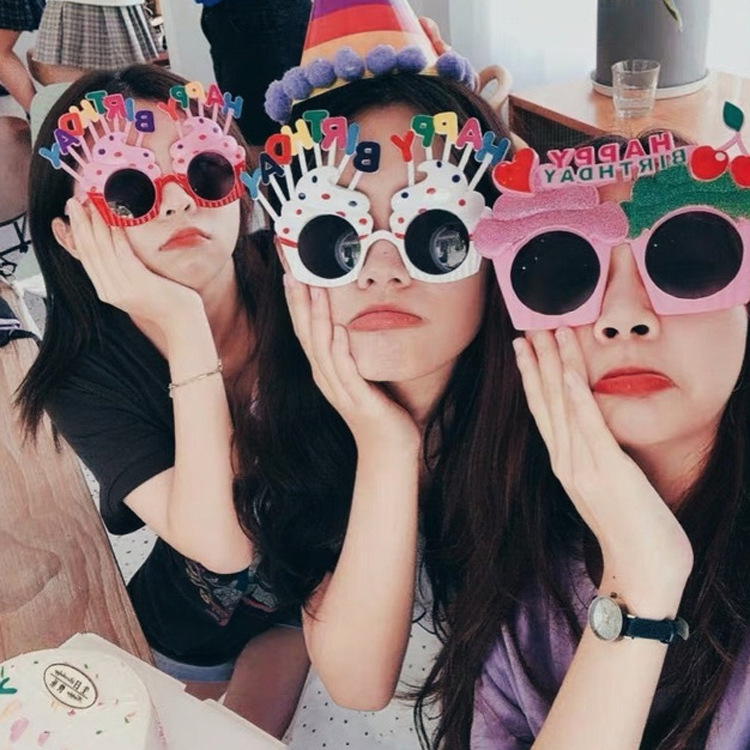 Gafas de cumpleaños creativas, divertidas, estilo influencer, decoración de fiesta