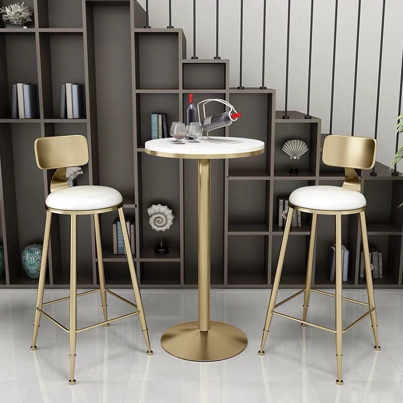 Nordic Simple Marble Bar Table Coffee Shop Iron Round Table and Chair Combination Household Living Room Casual High Chair
