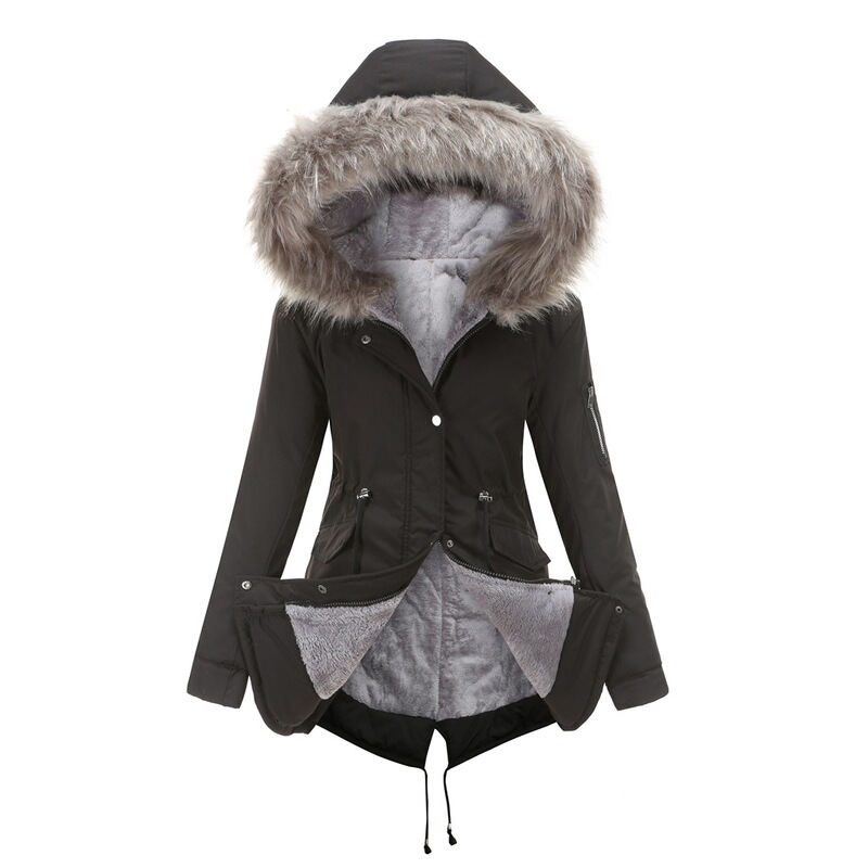 Cross-border European Code Parka Cotton-padded Coat Mid-length Hooded Winter Warm-up Velvet Coat Cotton-padded 2023