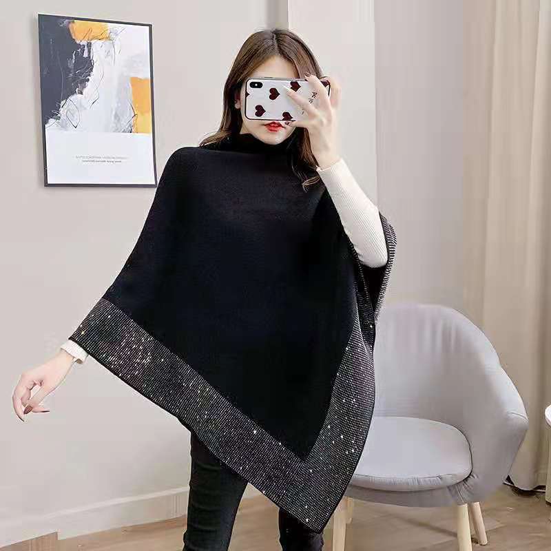 Nuevo rhinestone caliente fuera del cuello de la camisa del Batwing pin camisa de las mujeres pullover temperamento diosa estilo adelgazante versátil primavera y otoño chal exterior