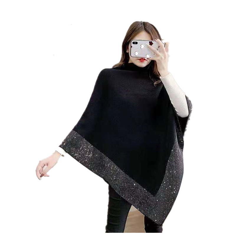 Nuevo rhinestone caliente fuera del cuello de la camisa del Batwing pin camisa de las mujeres pullover temperamento diosa estilo adelgazante versátil primavera y otoño chal exterior