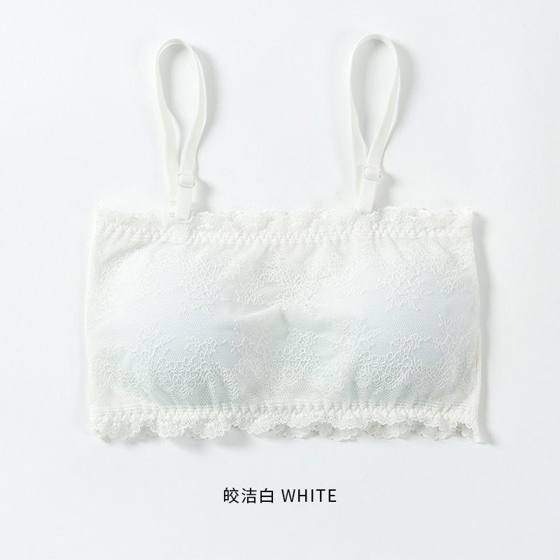 20 top de tubo de encaje de primavera correa de hombro desmontable de una palabra para niña corta envuelta en el pecho sin anillo de acero con ropa interior de sujetador de almohadilla para el pecho