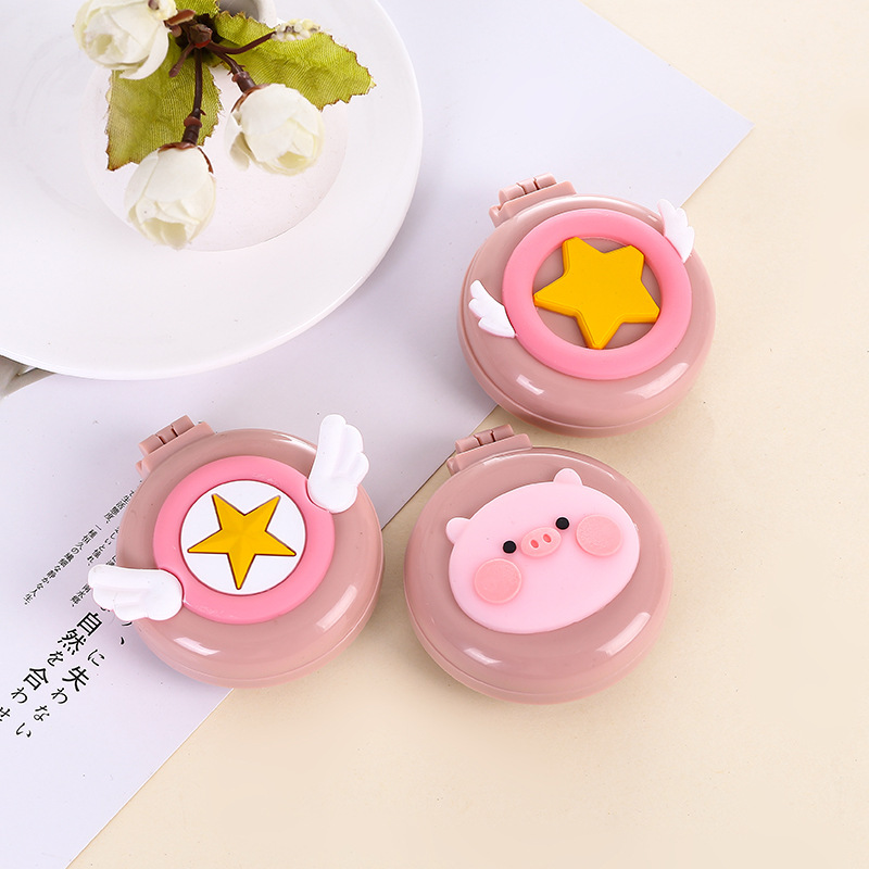 New Cartoon Flip-Top Folding Makeup Mirror Comb, Round Portable Folding Mirror Comb, Airbag Massage Comb