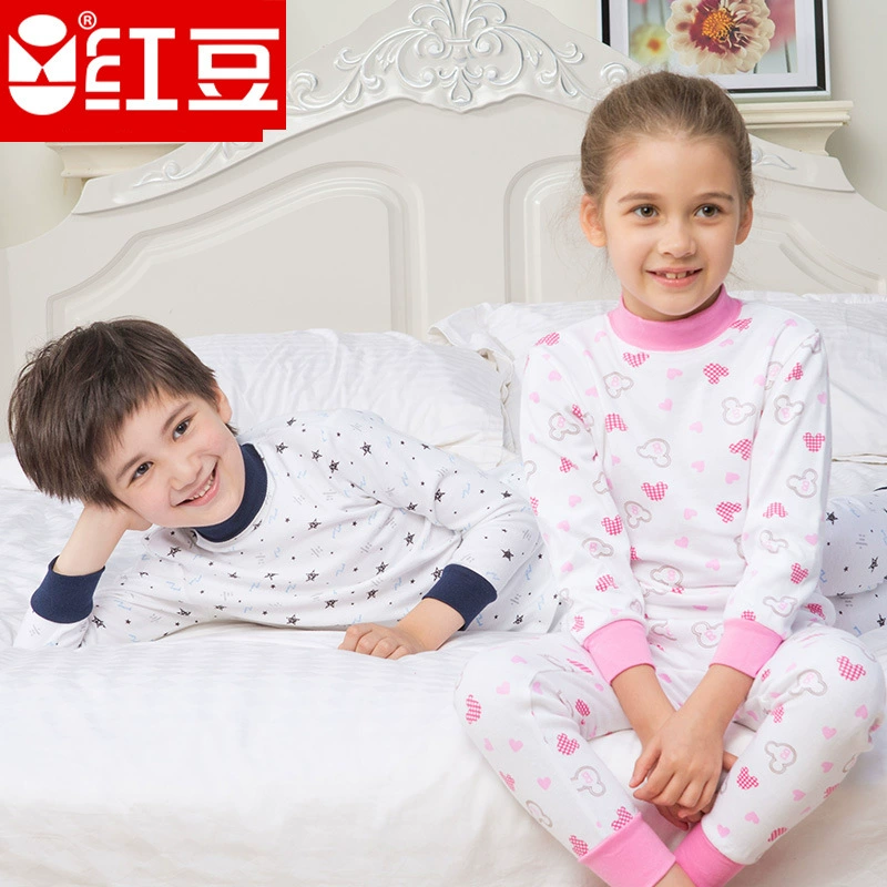 Детское хлопковое нижнее белье Red Bean со средним воротником, осенняя одежда и брюки, хлопковый свитер, костюм 80858086 для детей маленького и среднего размера