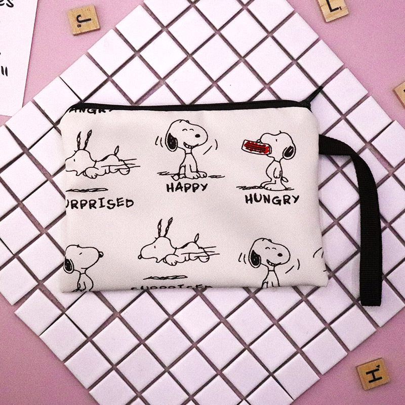 Lona gruesa de dibujos animados Snoopy lindo mano Correa muñeca cremallera teléfono móvil cambio clave bolsa cosméticos lápiz caso
