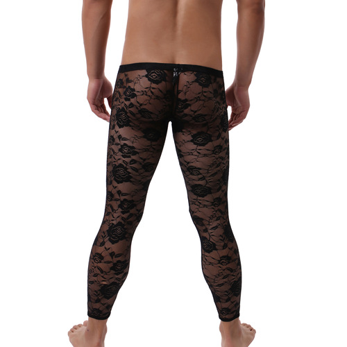 European and American-style long men's tight-fitting pants, sexy lace-temptation lingerie with rose motifs