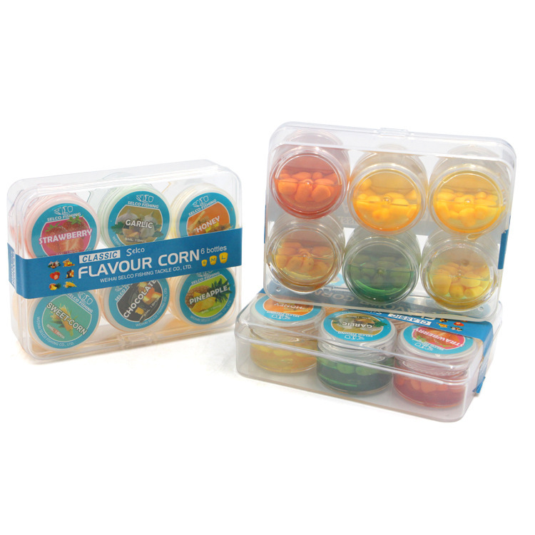 Saicao European carp fishing bait corn kernels with colored liquid with flavor 6 bottles a box of soft bait fishing gear