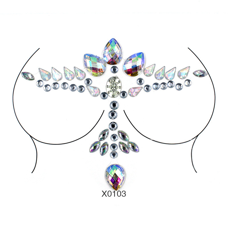 Halloween New Crystal Diamond Chest Stickers, Nightclub Party Makeup Accessories, Acrylic Tattoo Stickers