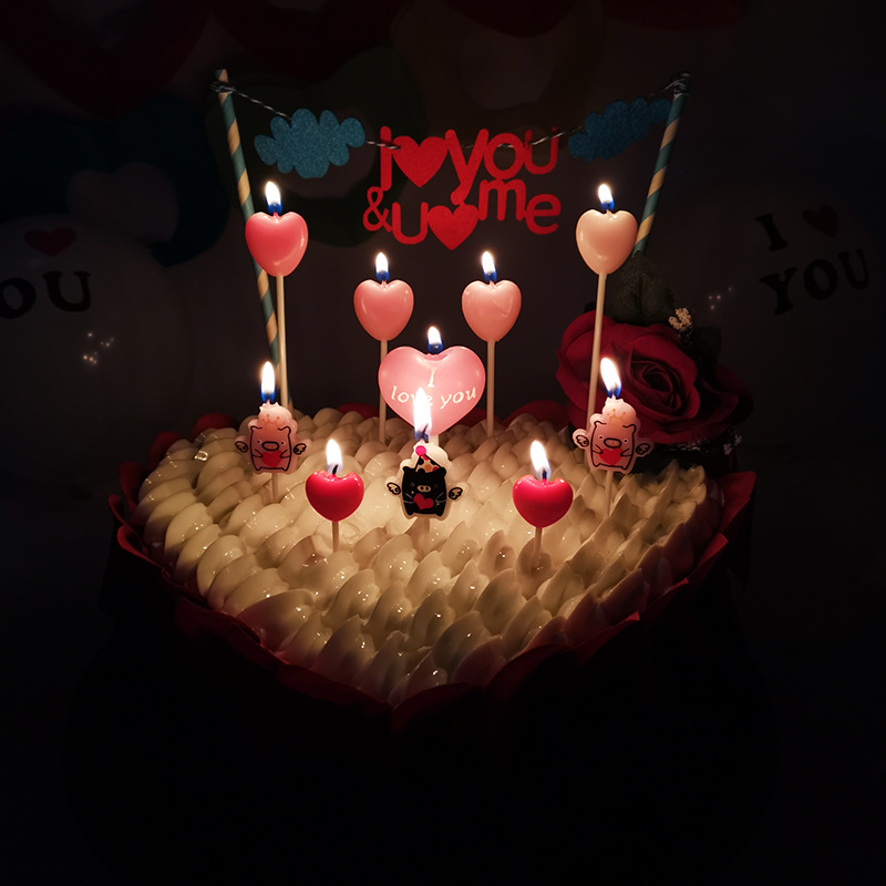 Día de San Valentín pastel de cumpleaños decoración velas 4 gradiente color amor cinco puntas estrella fiesta velas al por mayor