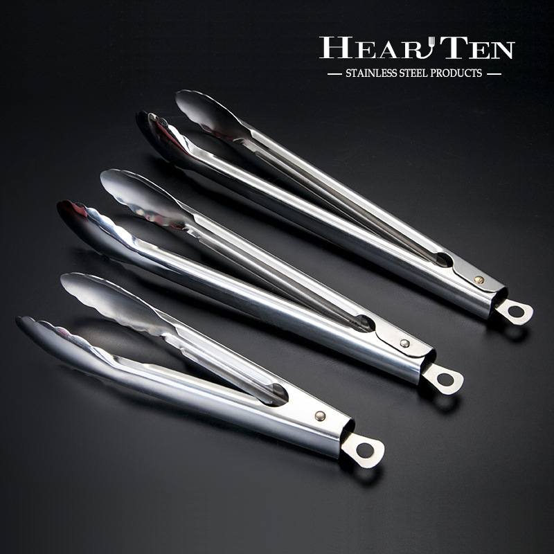 Lockable Stainless Steel Food Tongs, Automatic Lock Buffet Tongs, Lotus-Shaped Tongs, Steak Tongs, Barbecue Tools