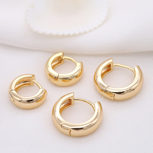 Cross-border ins new simple round earrings copper plated 14k gold European and American glossy earrings jewelry manufacturers direct sales