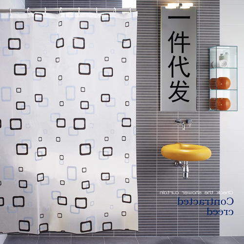 Fashionable black and gray checkered PEVA shower curtain Ningbo thickened waterproof and mildew-proof printed shower curtain partition bathroom curtain