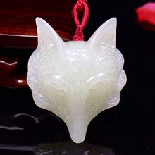 和田玉白玉精雕狐狸头玉石吊坠 情侣款招桃花旺姻缘玉器项链挂件