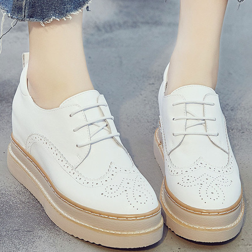 2025 Spring Genuine Leather Thick Sole Platform Laces Casual Women's Pumps 1720