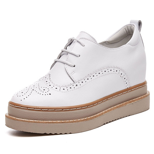 2025 Spring Genuine Leather Thick Sole Platform Laces Casual Women's Pumps 1720