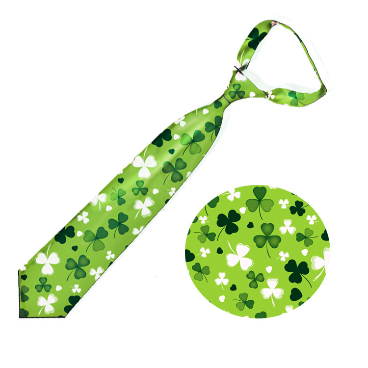 Exclusivo transfronterizo para el trébol del día de San Patricio irlandés impreso corbata logotipo personalizado Amazon Venta caliente