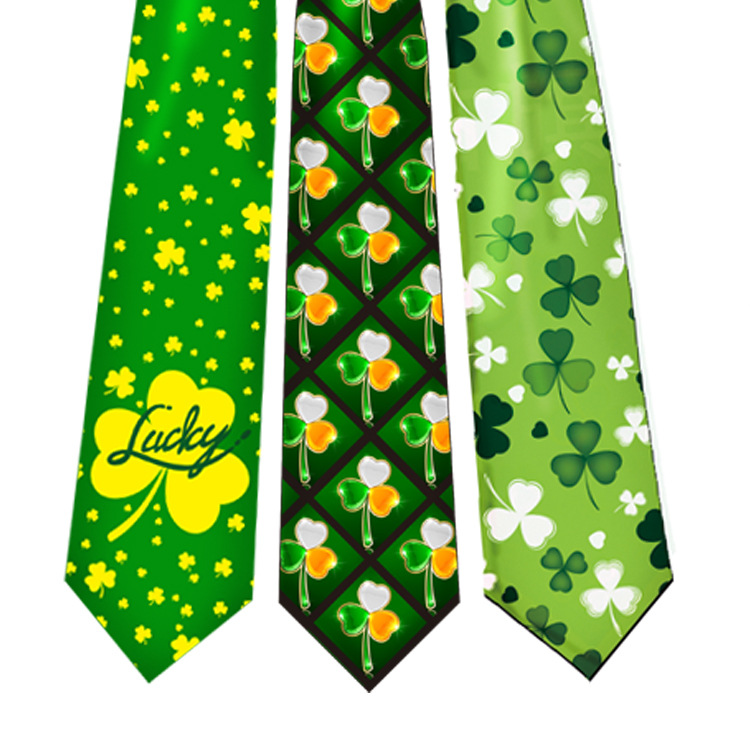 Exclusivo transfronterizo para el trébol del día de San Patricio irlandés impreso corbata logotipo personalizado Amazon Venta caliente