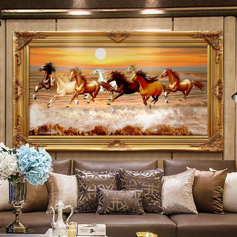 钻石画满钻八骏图十字绣圆钻八马图客厅大画马到成功亮钻宝石镶钻