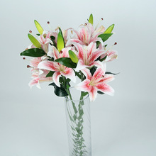 高仿真花胶3D小三头百合桌面装饰厂家供应婚庆人造花虎兰胶花卉
