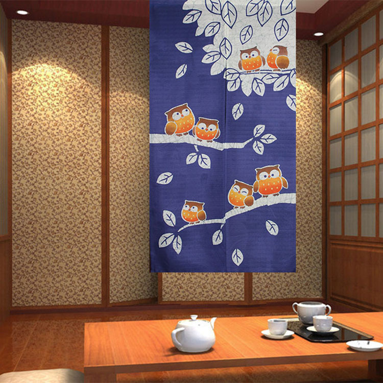 Japanese-Style Fabric Polyester Heat Transfer Printed Door Curtain Blue (85X150) Hanging Curtain