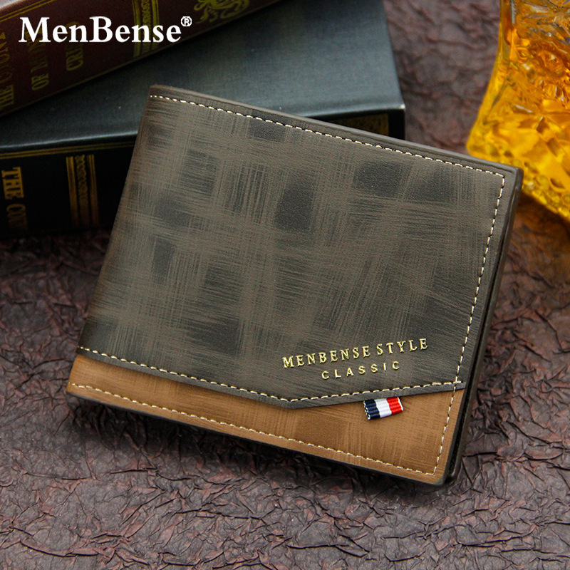 Menbense's New Hot Stamping Printed Hinge Men's Wallet Short Frosted Multi-Card Slot Large Capacity Men's Wallet