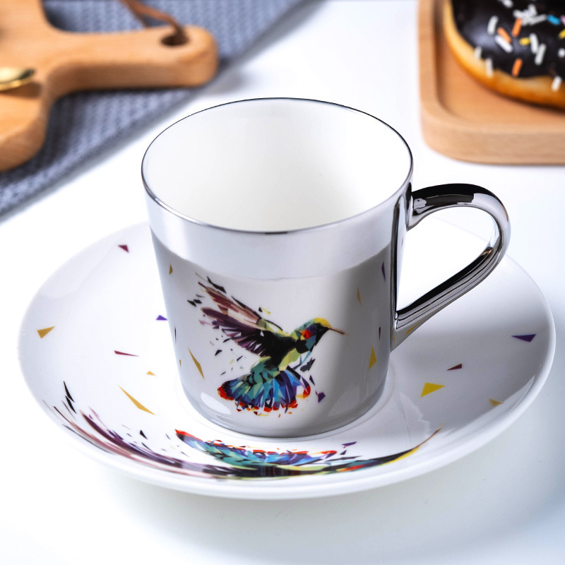 Golden Fortune Multi-Faceted Reflection Coffee Cup Mirror Cup Internet Celebrity Reflective Personalized Creative Simple Flower Tea Cup Gift Box