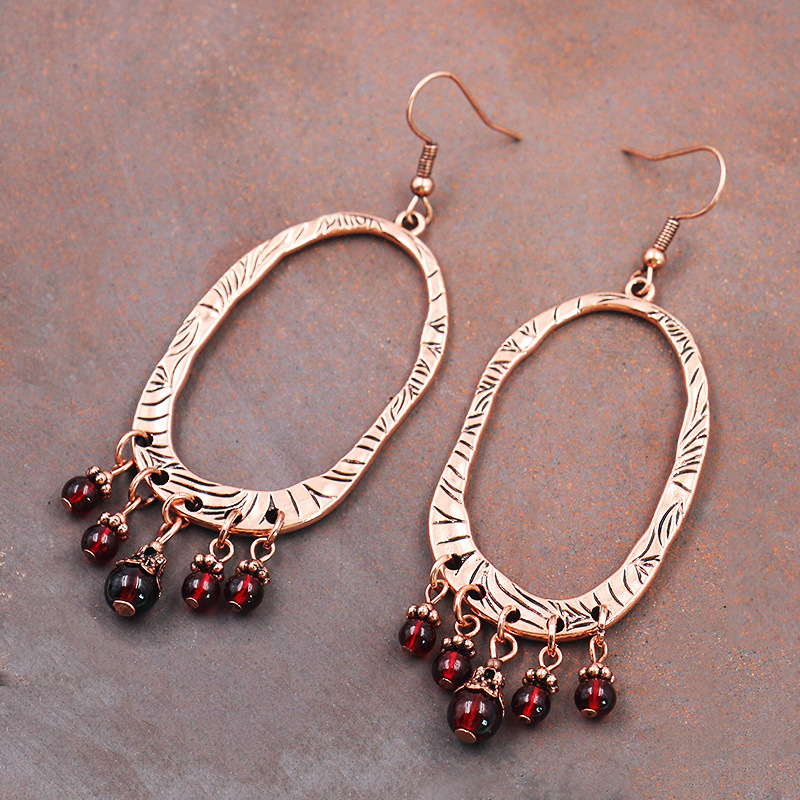 European and American New Retro Red Garnet Earrings for Women, Geometric Transfer Earrings, Earrings, Round Faces, Slimming Look