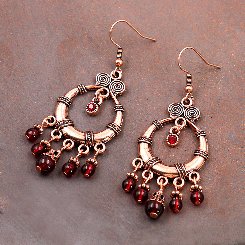 European and American New Retro Red Garnet Earrings for Women, Geometric Transfer Earrings, Earrings, Round Faces, Slimming Look
