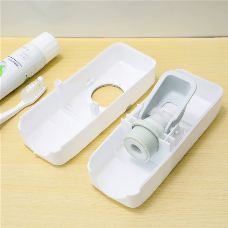 Automatic Toothpaste Dispenser Wall-Mount, Toothbrush Holder & No-Trace Hook, White