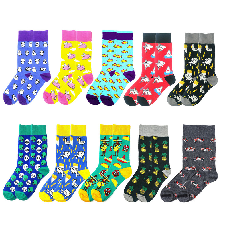 Cross-Border Autumn and Winter New Happy Fun Trendy Floral Socks, Mid-Length Socks, Personalized Foreign Trade Men's and Women's Cotton Socks Wholesale