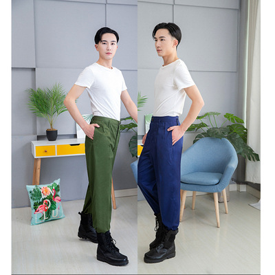 老式黄蓝军裤87式涤卡裤子军版胖裤子军工户外车间电焊工装裤