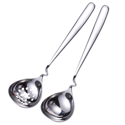 Korean 316 stainless steel soup spoon leaky long handle deepened and thickened kitchen porridge spoon household large head round spoon spoon