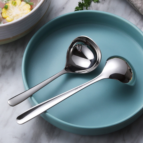 Korean 316 stainless steel soup spoon leaky long handle deepened and thickened kitchen porridge spoon household large head round spoon spoon