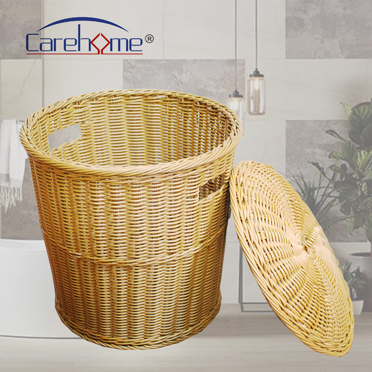 Imitation Rattan Woven Large-Capacity Dirty Clothes Basket with Lid, Pp Rattan Storage Basket for Home Bathroom and Laundry Room