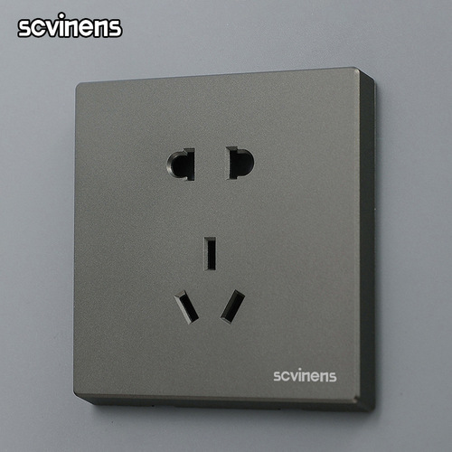Model 86 new dark gray 5-hole switch socket steel frame flame-retardant two or three plug panel five-hole socket manufacturer wholesale