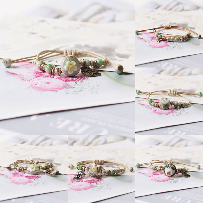 Yuan Xiaohong Ceramic Crouts Jewelry Creative Natural Woven Hand Rope Mori Artistic Bee Bracelet Stall Products