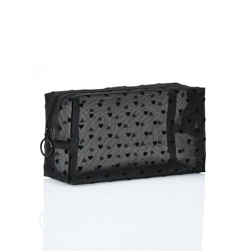 Cosmetic Bag, large-capacity transparent mesh nylon travel makeup pouch — portable lipstick & brush organizer