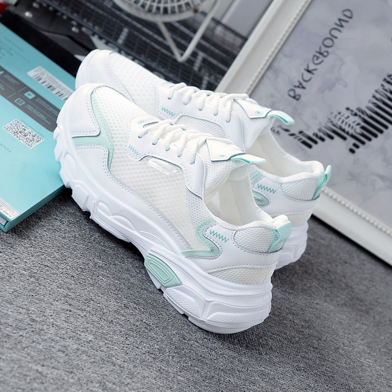 Summer sneaker women's 2023 new student Korean Harajuku style thick bottom hollow breathable mesh white shoes