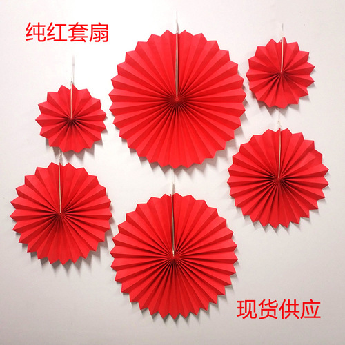 Red Flower Paper Fan for Spring Festival, Wedding Celebration, Festival Decoration, Red Paper Fan with New Year Fortune, Paper Fan Folding, Wholesale Red Fortune Fan