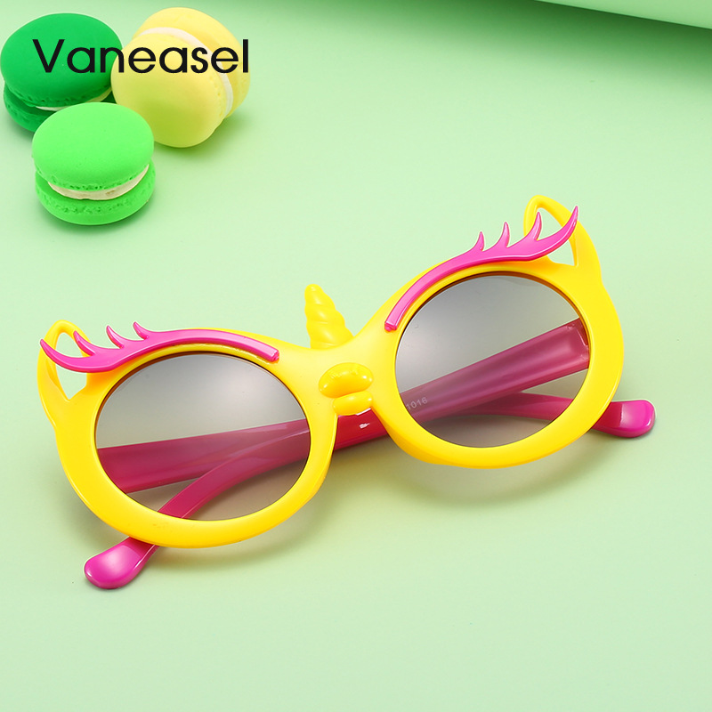 Nuevo gato oído dibujos animados niños gafas de sol unicornio niños y niñas gafas de sol decorativas color caramelo gafas de los niños