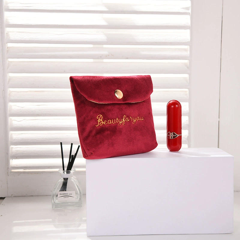 Makeup pouch velvet buckle, embroidered small handheld cosmetic bag, 14×12.5×2 cm