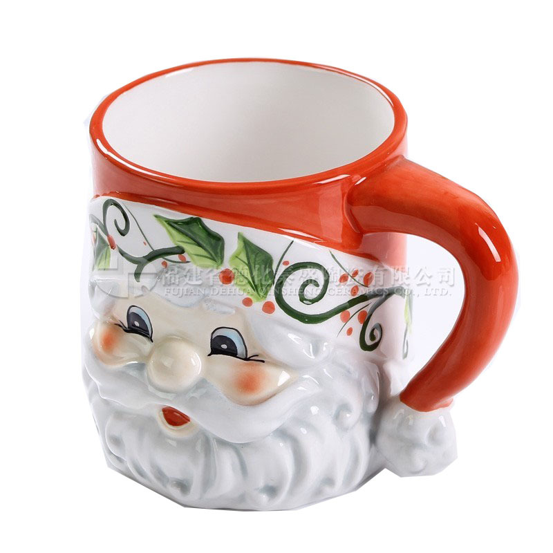 Taza de cerámica de Papá Noel personalizada para Amazon, taza navideña de arcilla blanca, taza navideña de cerámica pintada a mano al por mayor
