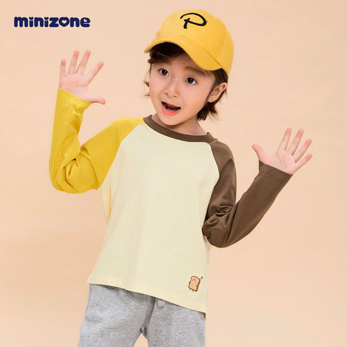 minizone autumn clothing children's early spring new contrast raglan long-sleeved T-shirts for older children casual round neck tops trendy